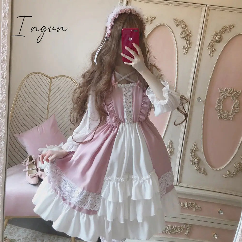 Ingvn - Quality Kawaii Lolita Style Dress Women Lace Maid Costume Dress Costume Sweet Gothic Party Robe Renaissance sSpring