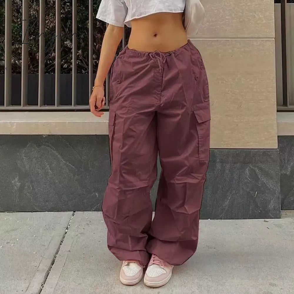 Ingvn - Y2K Clothing Oversized Plus Size Low Waist Parachute Loose Baggy Sweatpants Trousers Women Jogger Cargo Pants Streetwear Outfits