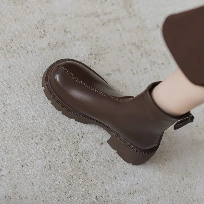Ingvn  British Style Women Ankle Boots Fashion Zippers Modern Short Booties Autumn Winter Ladies Concise Thick Heels Shoes