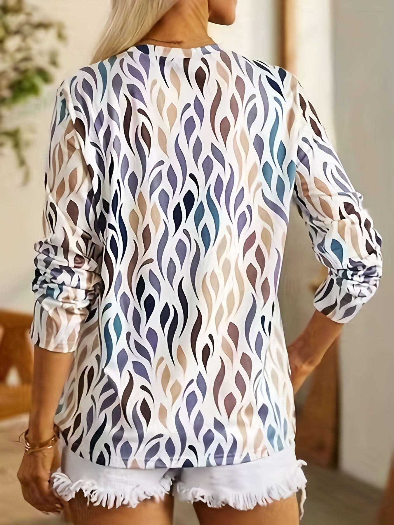 Vibrant All-Over Print Crew Neck Long Sleeve T-Shirt - Soft, Breathable, Casual Wear for Fall & Spring - Women's Fashion Clothing for Everyday Comfort