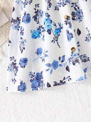 Girls Bow Straps Cami Dress Floral Print Casual Suspender Dress
