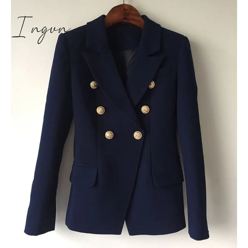 Ingvn - Green Blue Yellow Black White Blazer Women Office Formal Double Breasted Buttons Blazer Plus Big Size Women Blazers Drop Ship