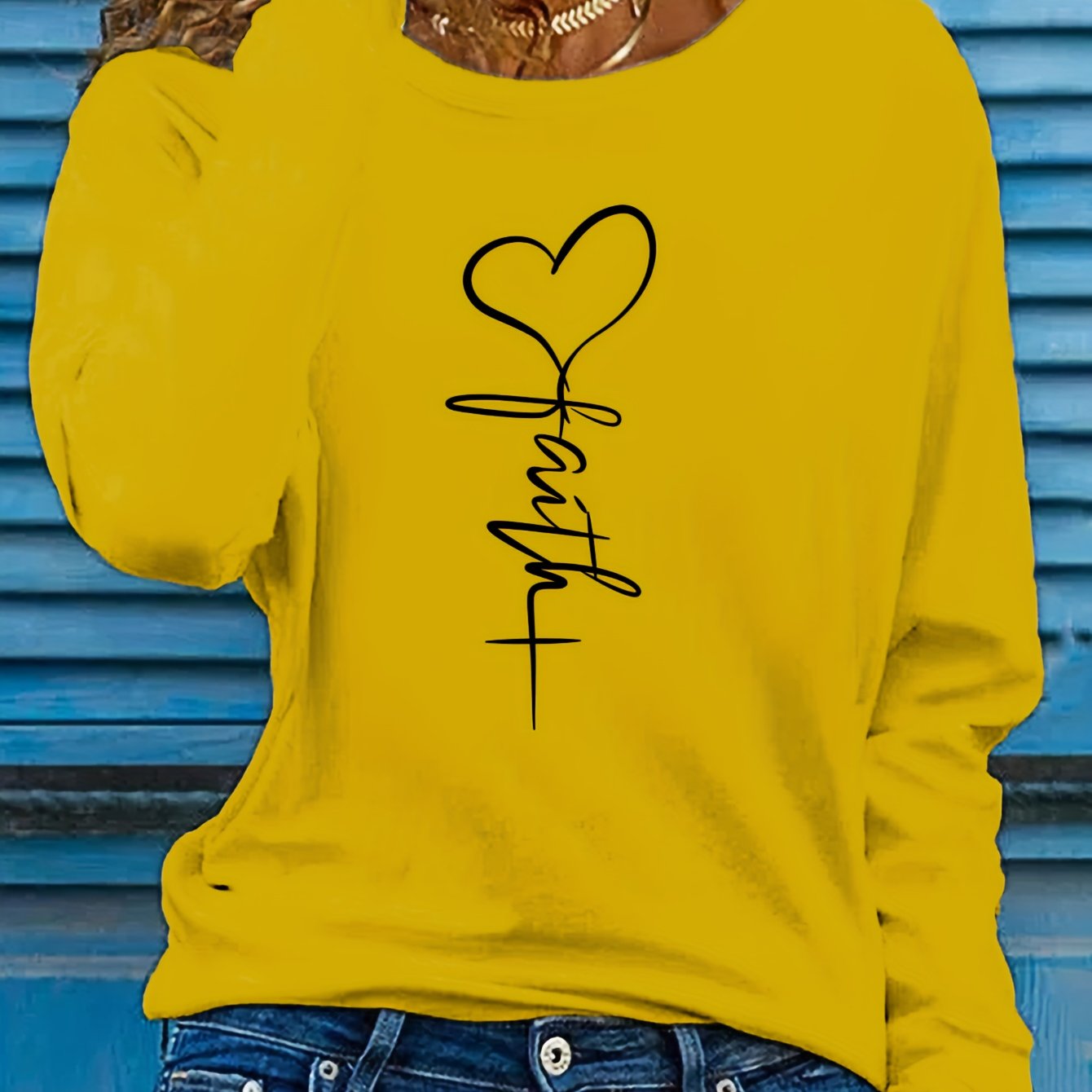 Faithful Favourite Crew Neck T-shirt - Women's Long Sleeve Casual Top for Spring & Fall - Soft, Comfortable, Relaxed Fit, Versatile Wardrobe Essential for Everyday Wear