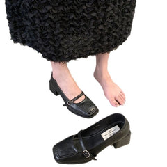 Vintage thick heel evening shoes French single-layer shoes women's shoes new spring and autumn black Mary Jane small leather shoes