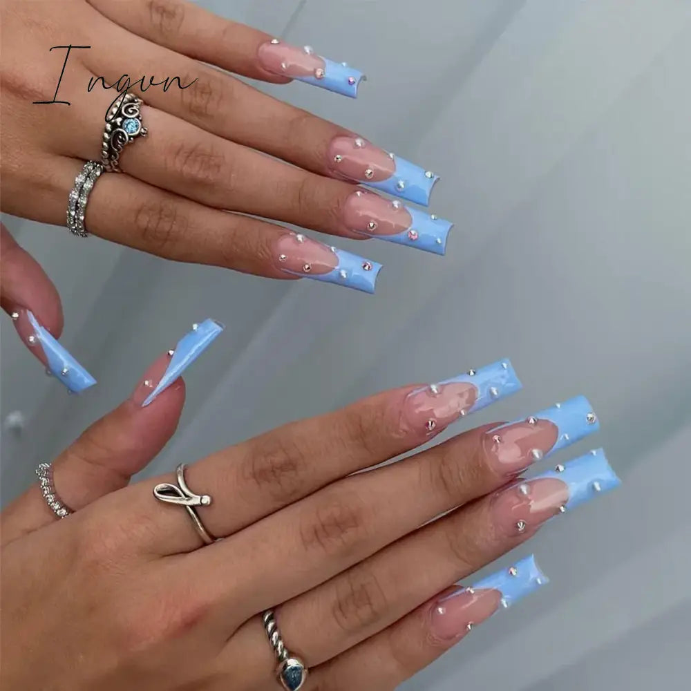24pcs Artifical Bails With Glue Fake Nail Tips With Design Detachable Press On Nails Long Fake Nail Finished Nail Piece Sticker