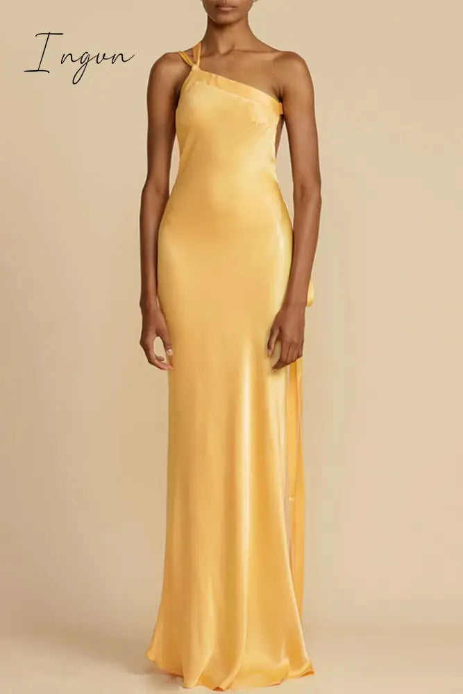 Ingvn - Elegant Formal Solid Backless Oblique Collar Evening Dress Dresses