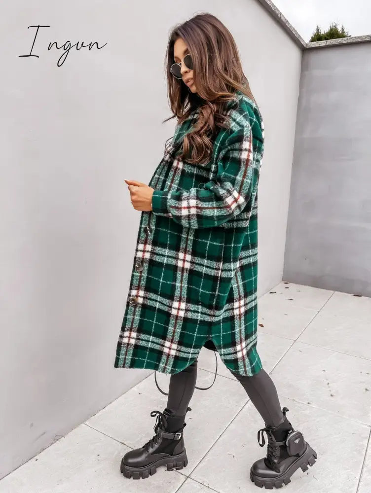 Ingvn - Selling Women's Autumn Coat Fashion Long Section Casual Warm Lattice Woolen Winter Jacket Banquet Trend Lapel Women's Windbreaker