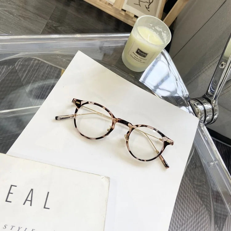 INGVN  Korean Small Clear Round Glasses Frame Women Sweet Girl Ins No Makeup Plain Glasses Men Eyewear Cute Decorative Computer Glasses