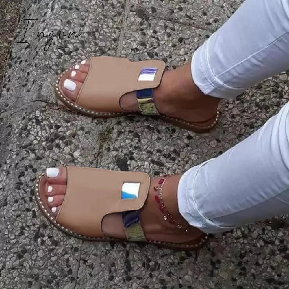 Ingvn - Casual Mixed Color Flat Slippers