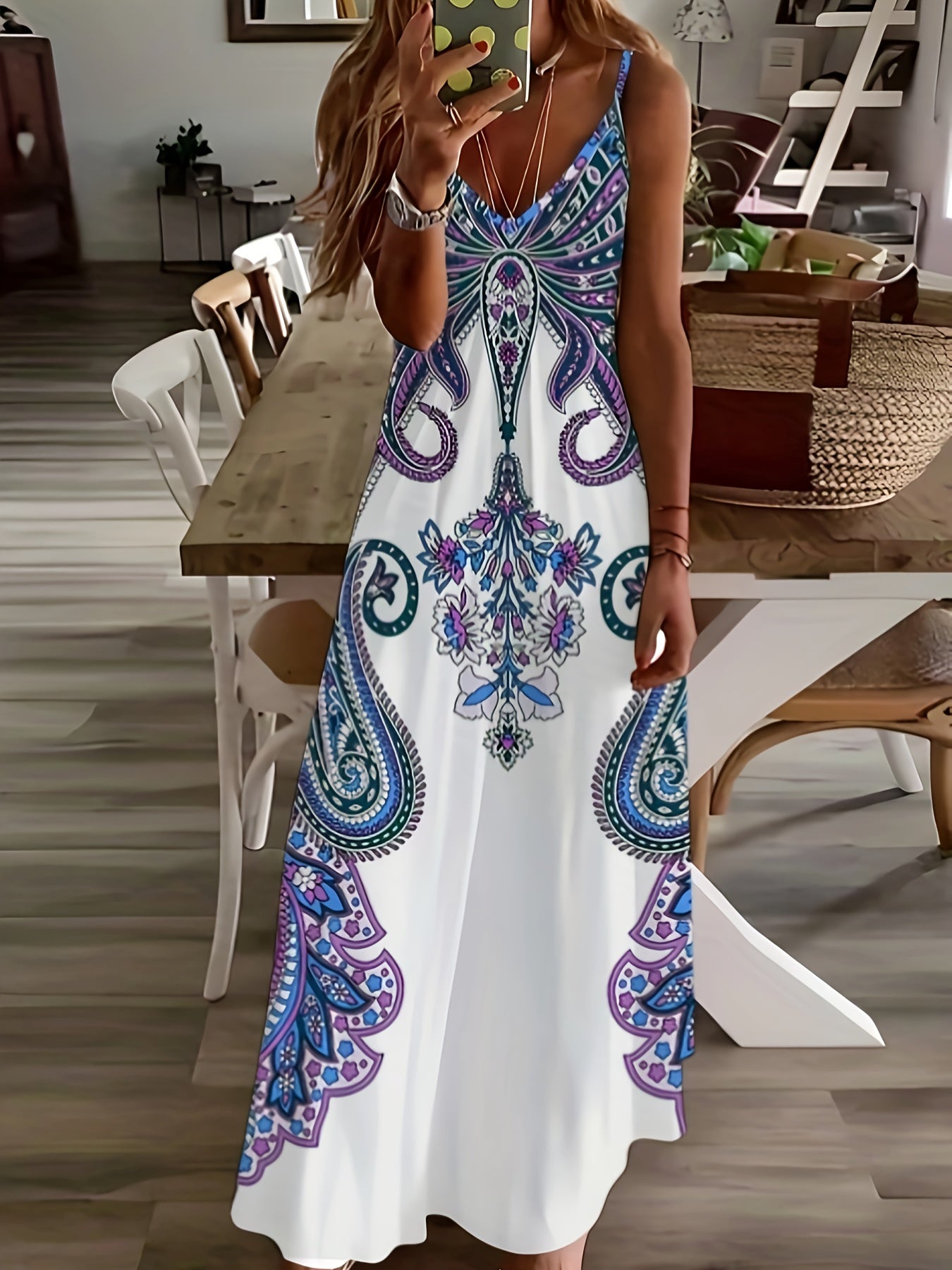 Chic V-Neck Floral Cami Dress - Breezy Sleeveless Design for Spring/Summer - Must-Have Women’s Fashion