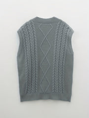 Cozy Plus Size Cable Knit Vest - Women's Solid V Neck Medium Stretch Sweater - Soft, Casual, and Comfortable for Daily Wear