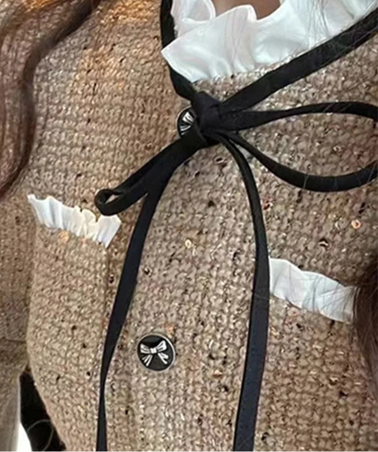 Slim Waist Korean Style Women Dress New Ruffled Bow Single Breasted Fashion Female Mini Dresses Sweet Elegant Streetwear