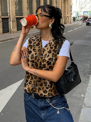 Ingvn  Woman Clothing Fashion Leopard Print Vest Sexy V-neck Sleeveless Cardigan Tops Streetwear  Autumn Female Casual Tank Tops