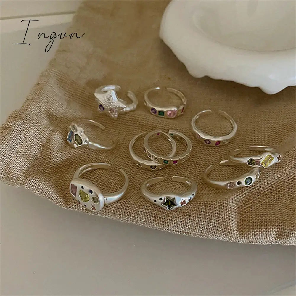 Aesthetic Rings For Women Heart Star Colorful Zircon crystal Minimalist Open Adjustable Finger Rings Fashion Band Female Bijoux