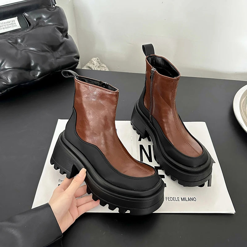 Ingvn  Vintage Punk Style Women Ankle Boots Fashion Modern Short Booties Ladies Elegant Thick Heels Botas Mujer