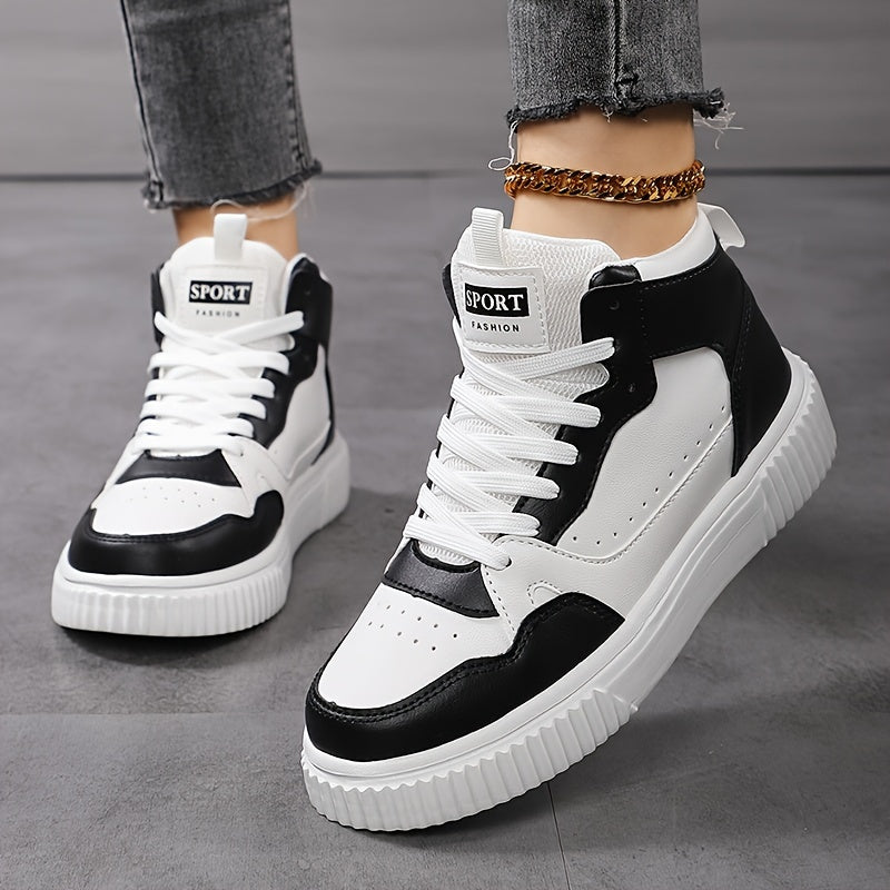 Women's Casual Sneakers - Versatile Lace-Up Mid-Top Shoes with Soft EVA Sole, Faux Cover, All-Season Comfort
