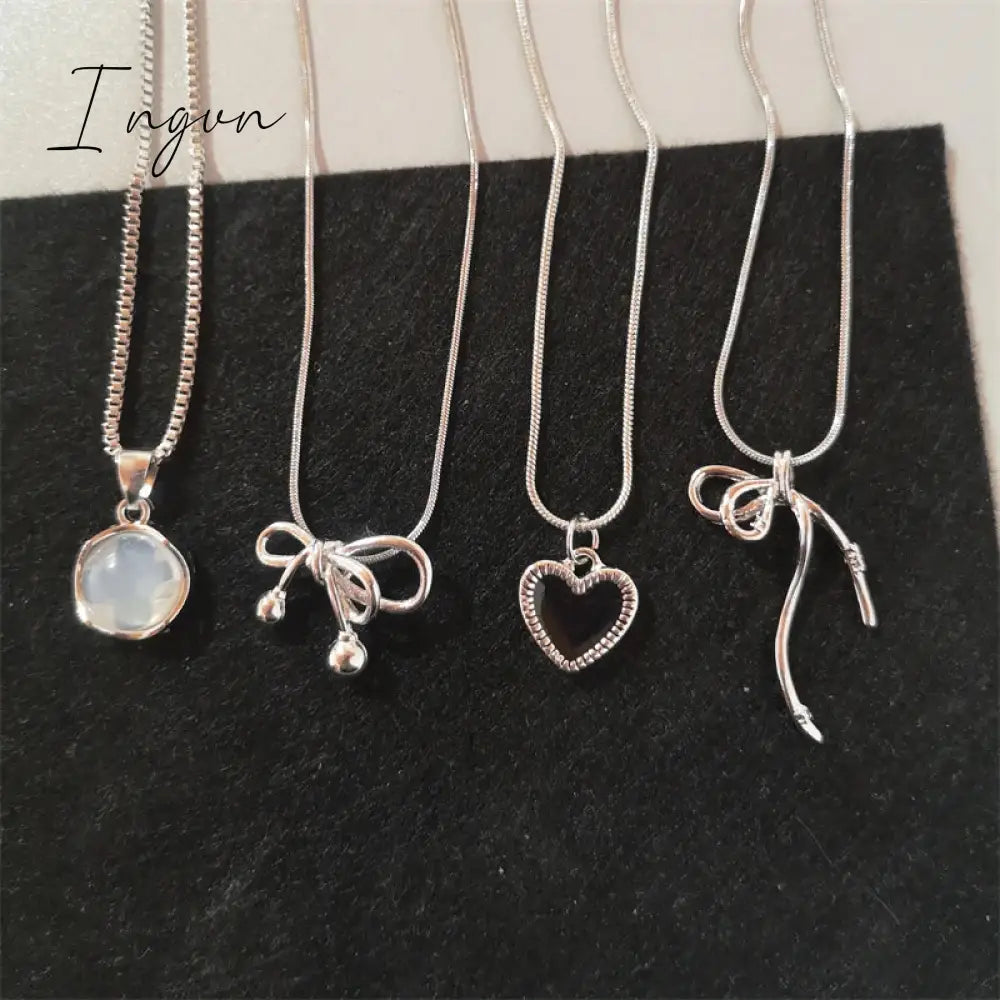 Fashion Silver Color Elegant Bowknot Heart Pendant Necklace Clavicle Chain Fine Aesthetic Jewelry For Wedding Party Women Gifts