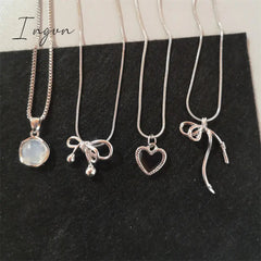 Fashion Silver Color Elegant Bowknot Heart Pendant Necklace Clavicle Chain Fine Aesthetic Jewelry For Wedding Party Women Gifts