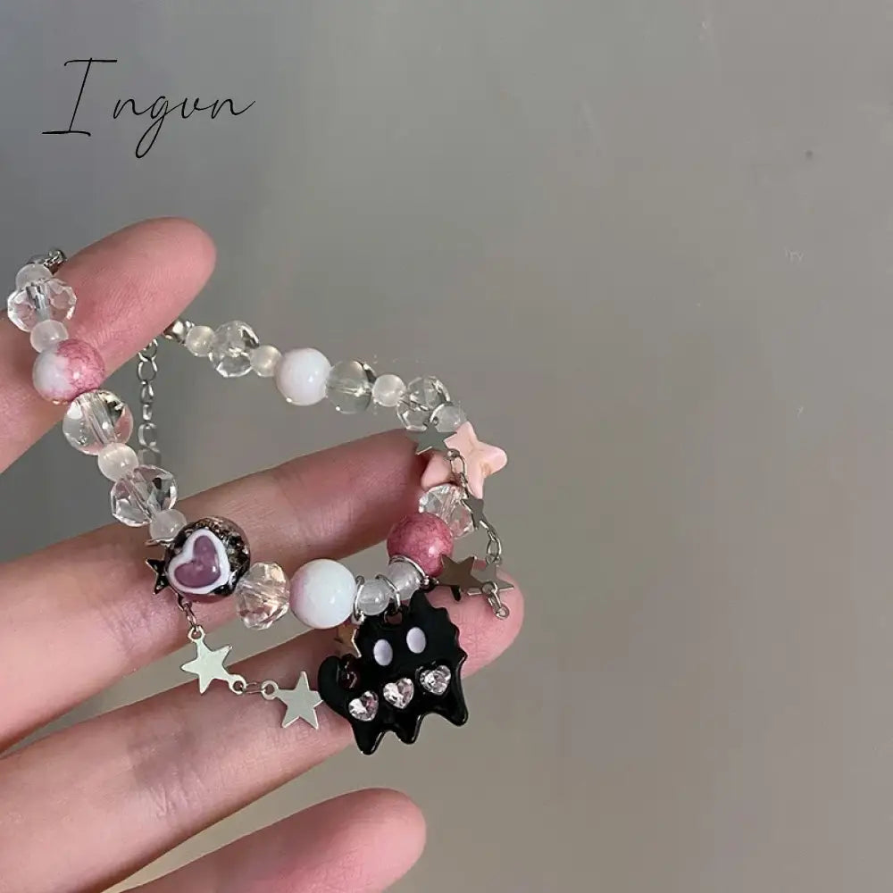 Fashion Cute Cat Y2k Sweet And Cool Hot Girl Star Bracelet For Women Crystal Beaded Double Layer Stacked Bracelet Party Gift