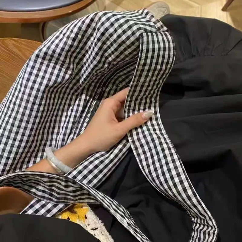 Ingvn  Oversized Checkered Canvas Bag Shoulder Bags for Women Canvas Large Capacity Shopping Totes 2024 New Luxury Handbags