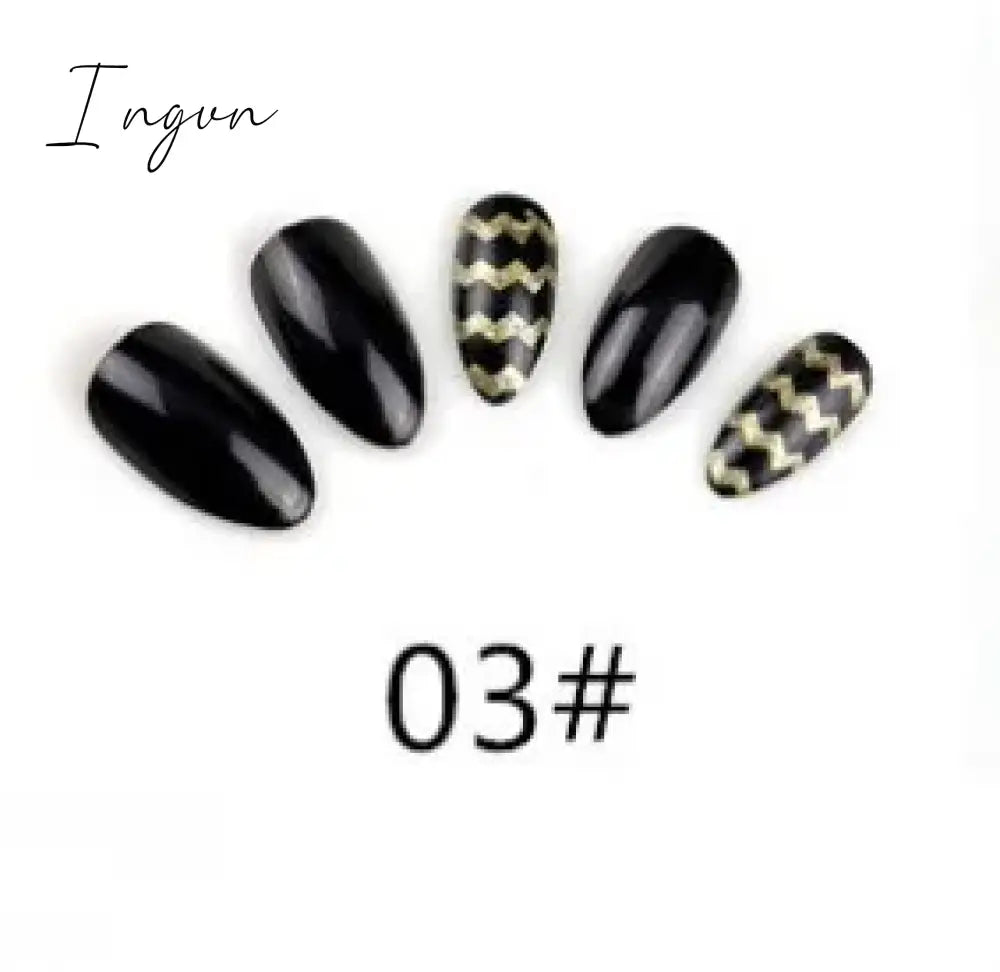 Nails STILETTO Fake Nail Tips 12pcs/Box Metallic False Nail Art Manicure Press on Nails Mirror Look