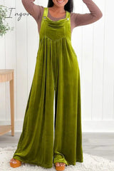 Ingvn - Casual Solid Pocket Fold Square Collar Loose Jumpsuits