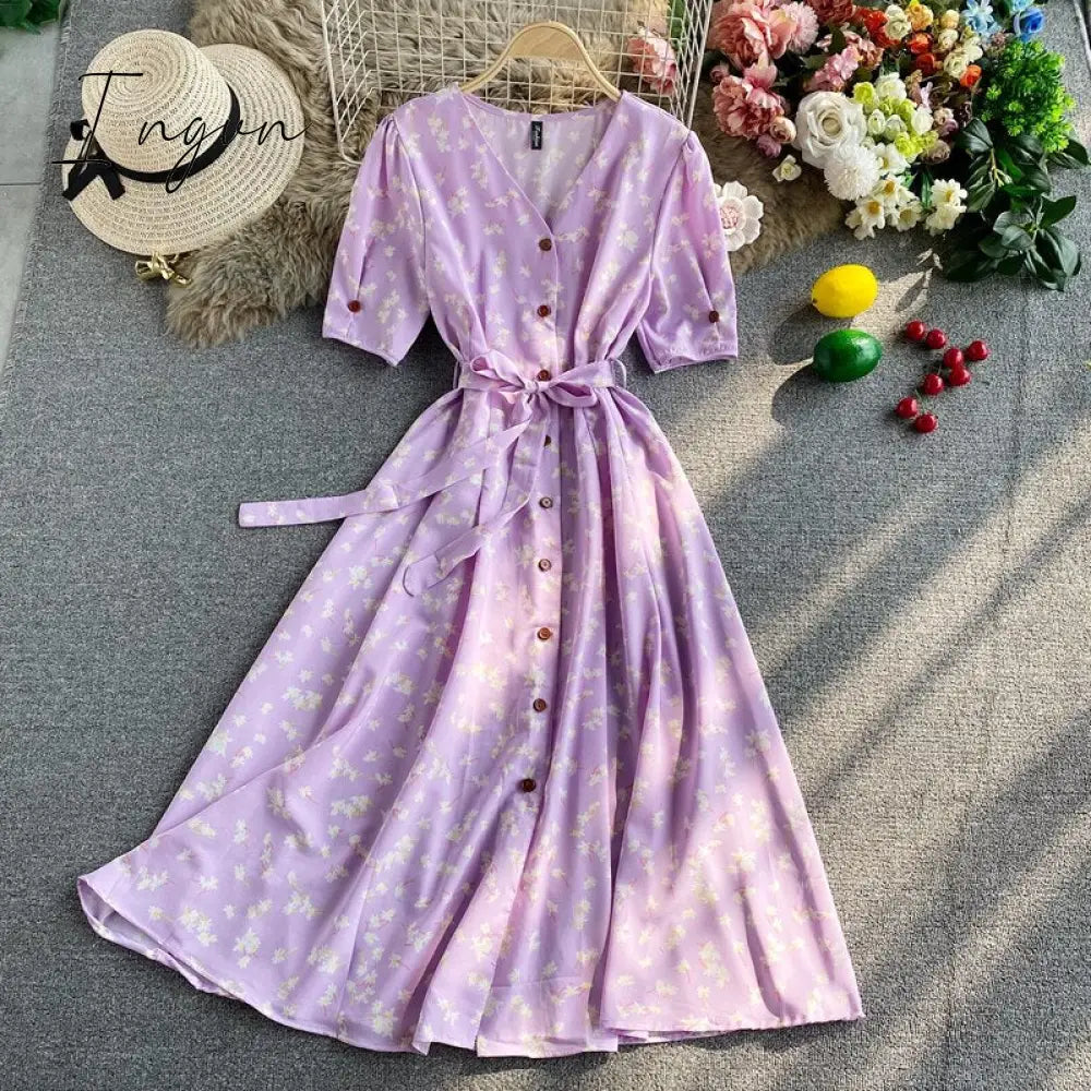 Ingvn - beach Red elegant sexy Dress women Summer Autumn V-neck polka dot midi dress waist split dress vestidos de fiesta clothes