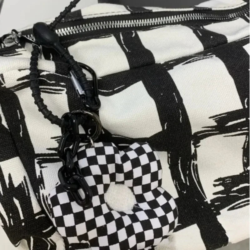 Ingvn  Canvas Fashion Womens Shoulder Bag Plaid Graffiti Large Capacity Casual Crossbody Bag College Style Fashion Female Handbag
