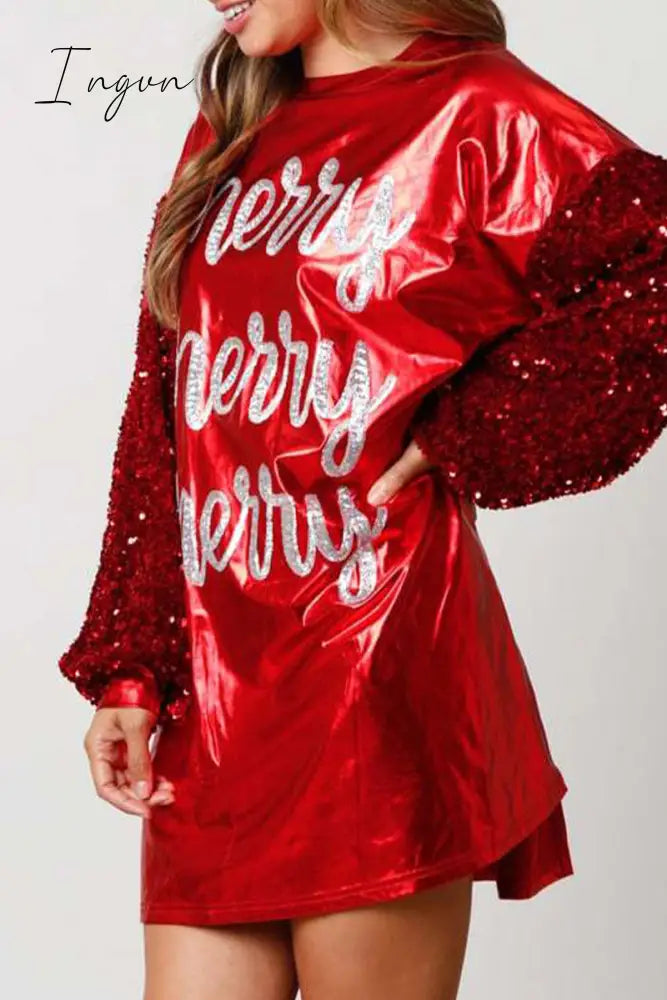 Ingvn - Party Solid Sequins O Neck One Step Skirt Dresses