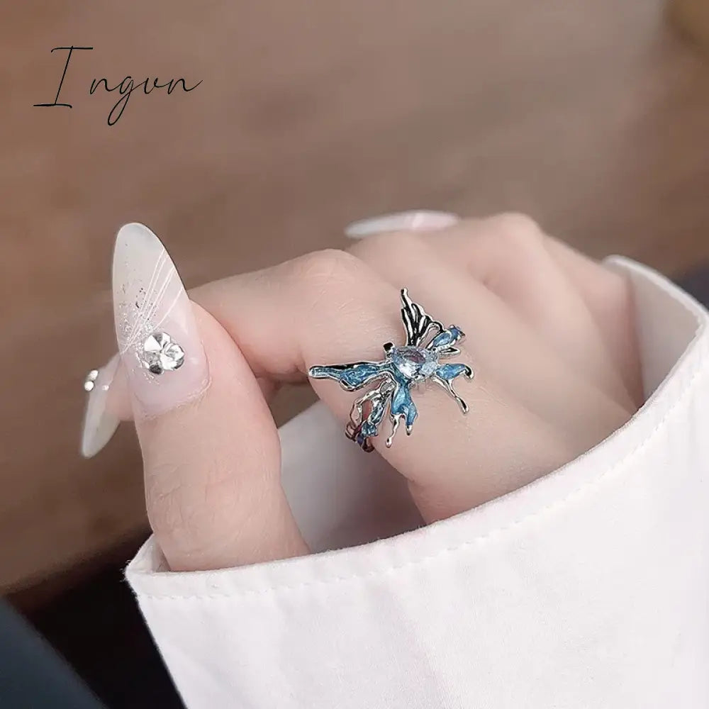Korea Cute Rabbit Ear Rings Girl Women Bunny Butterfly Ring Zircon Jewelry Opening Rings For Girlfriend Sweet Cool Jewelry Gifts