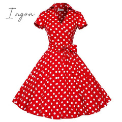 Ingvn - Audrey Hepburn Summer Dress Women Polka Dot Vintage Swing Robe Rockabilly Housewife Retro 50s Pinup Dresses Vestidos