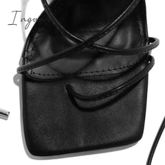 Ingvn - Around-The-Ankle Lace-Up Closure Open Squared Toe Heels