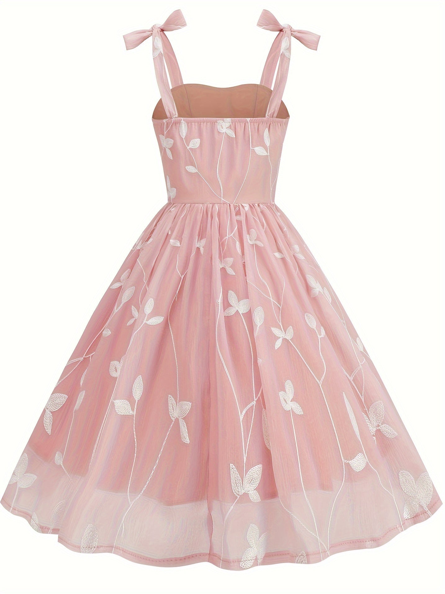 New Women'S Embroidered Mesh Tie-Up Dress