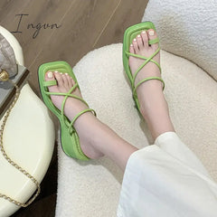 Ingvn - 2024 new fashion slope heel sandals female summer sandals wearing half slippers fairy strapping sandals female