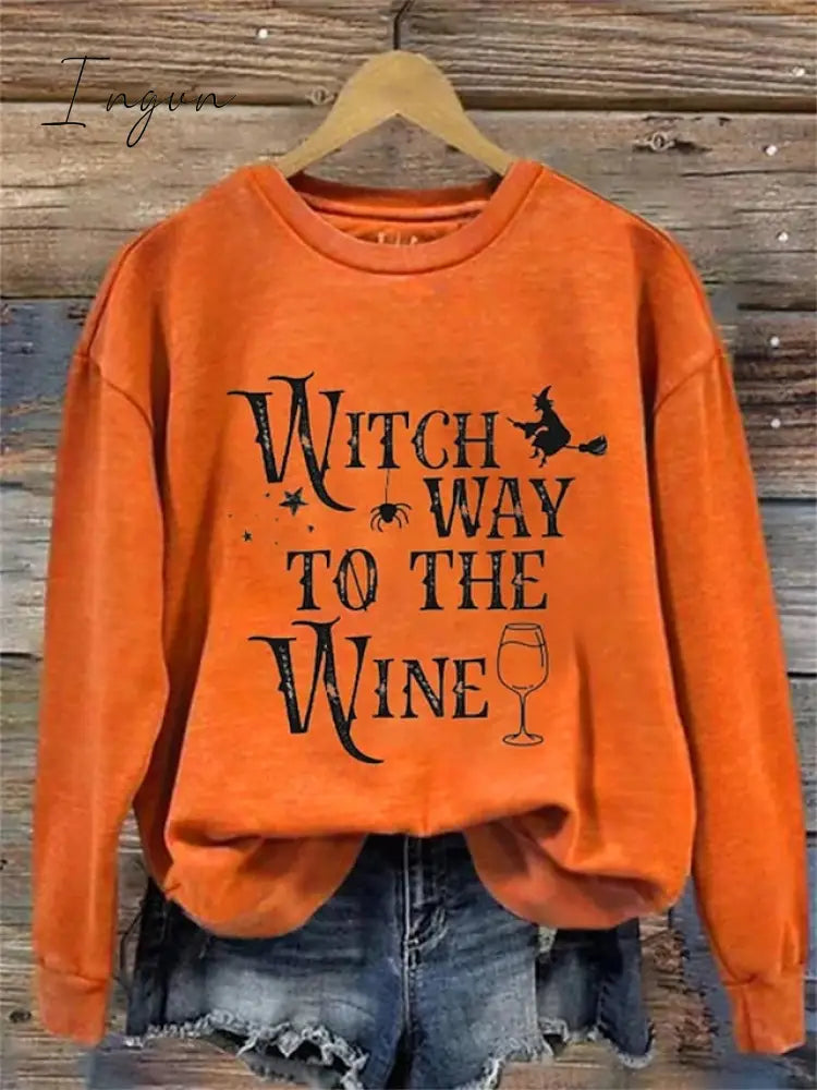 Ingvn - Women's Sweatshirt Pullover Halloween Sweatshirt Sports Basic Neon & Bright Orange Green Beige Letter Halloween Round Neck Long Sleeve Top Micro-elastic Fall & Winter