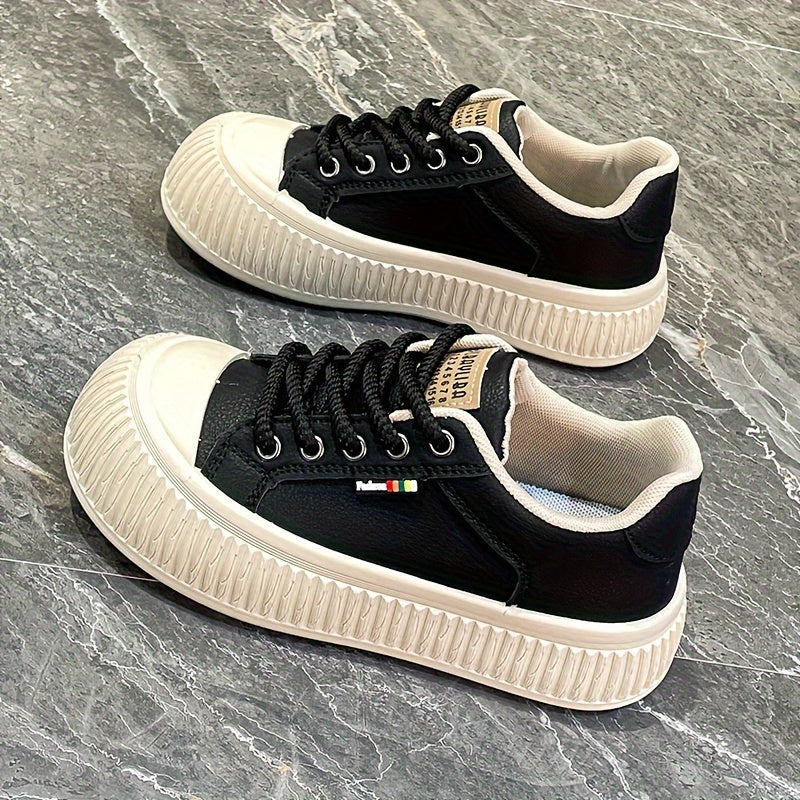 Women's Simple Platform Sneakers, Casual Lace Up Outdoor Shoes, Comfortable Low Top Shoes