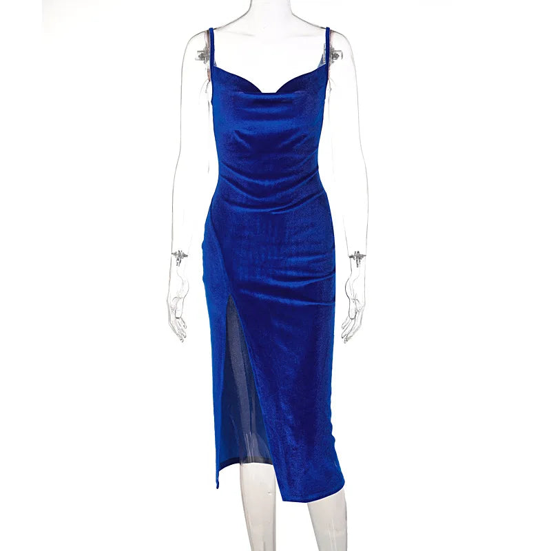 Elegant Evening Gown For Women Summer Velvet Midi Bodycon Dress Women Sleeveless Off Shoulder Backless Party Club Dresses