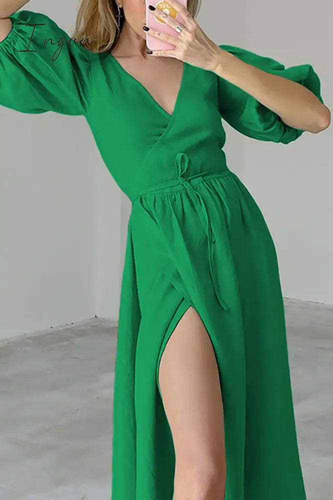 Ingvn - Sexy Simplicity Solid Frenulum V Neck Waist Skirt Dresses