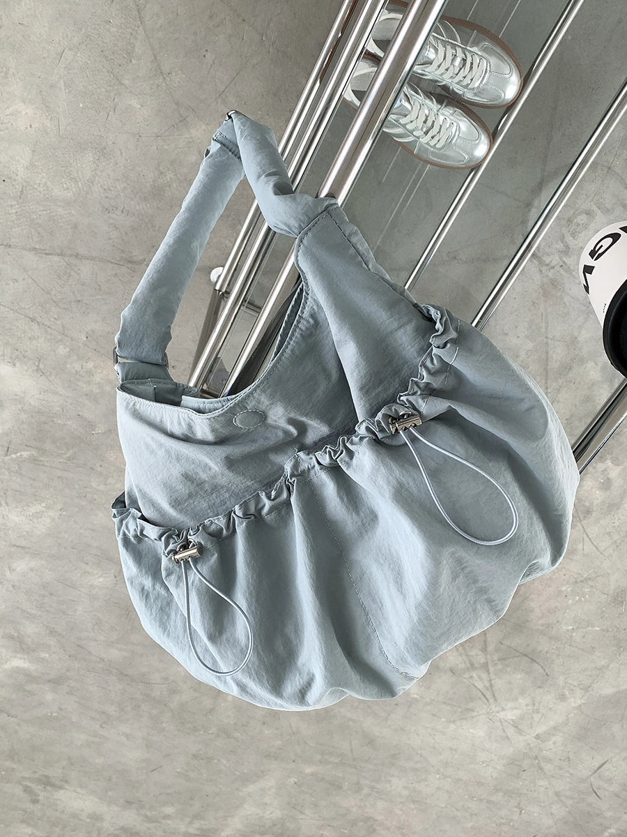Ingvn  Korean Style Nylon Shoulder Bag Large Capacity Delicate Student Cross-body Pack Fashionable Purse High-class Female Pleated Bag
