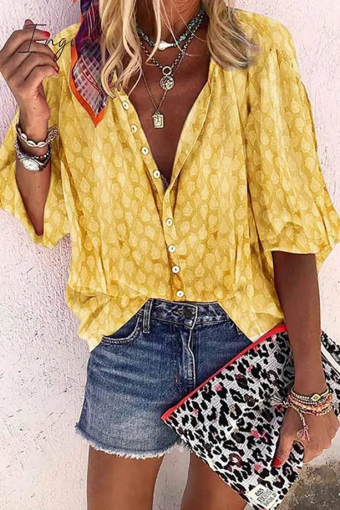Ingvn -  Solid Color Button Loose Shirt(4 Colors)