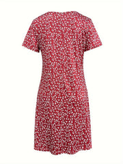 Flattering V Neck Allover Print Dress - Casual Short Sleeve for Spring & Summer - Lightweight, Flowy Womens Clothing for Everyday Chic