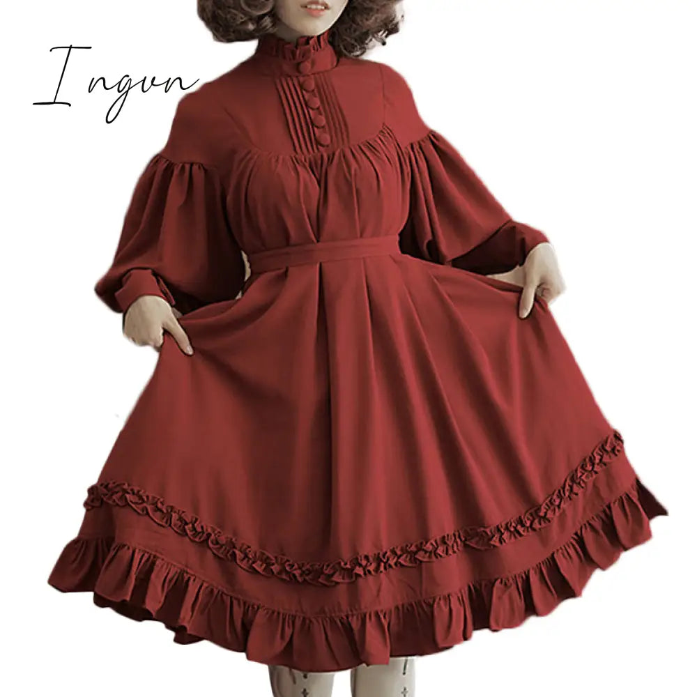 Ingvn - New Arrival 5 Colors Gothic Lolita Dress Japanese Soft Sister Black Dresses Cotton Women Princess Dress Girl Halloween Costume
