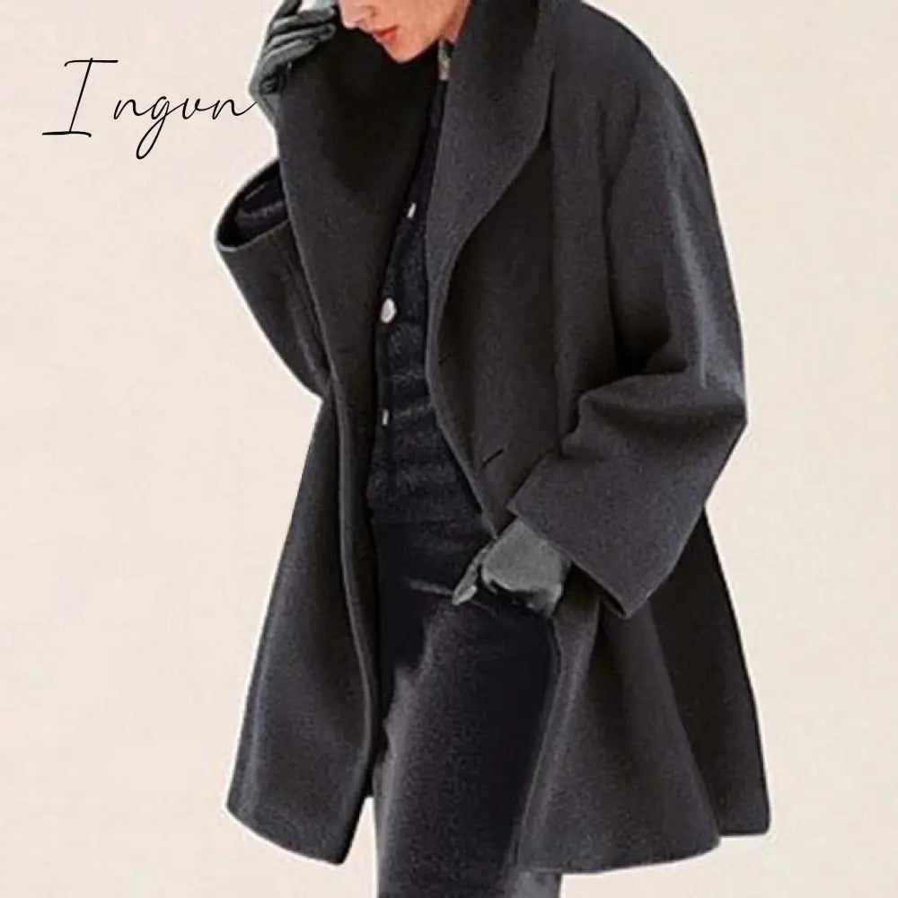 Ingvn - Fashion Trends Women Retro Single Button Solid Long Cardigan Jackets Autumn Long Sleeve Pocket Outwear Winter Hooded Blend Wool Coat Tops