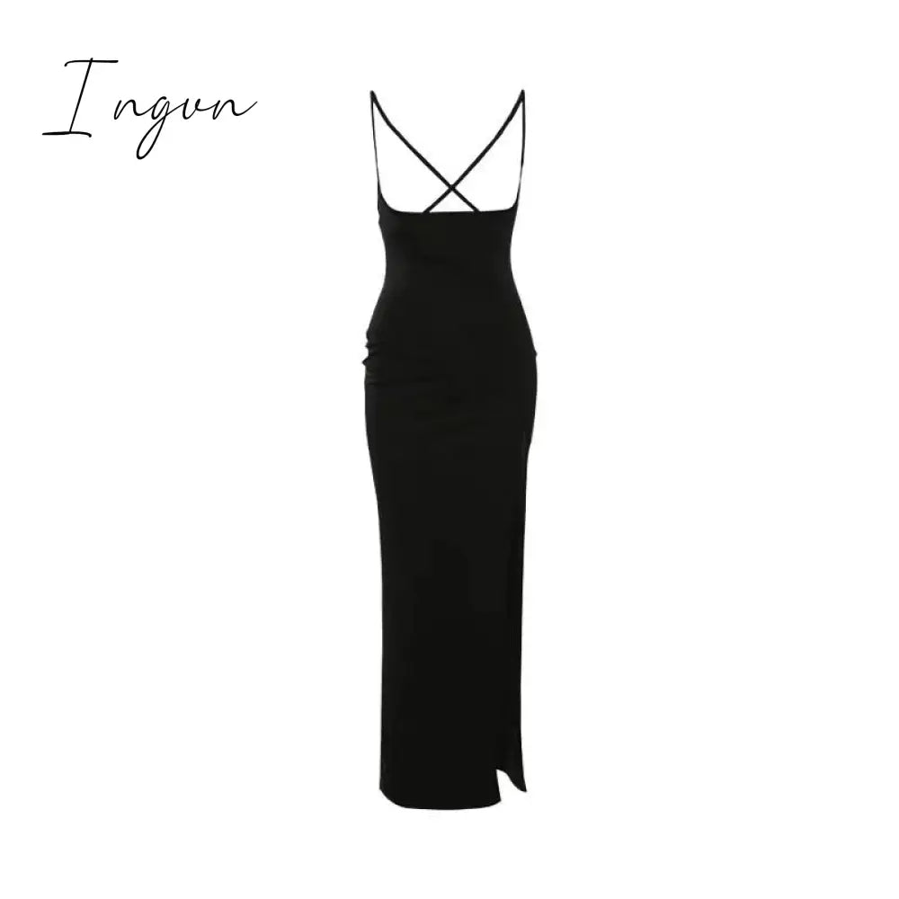 Ingvn - Sexy Split Design Dress Set Autumn Spring Long Sleeve T-Shirt Women Two Piece Set Elastic Slim 2 Piece Suit Y2K