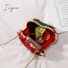 Ingvn - Cute Fruit Strawberry Heart Shape Pu Rivet Mini Fashion Ladies Chain Purse Clutch Bag Shoulder Bag Tote Female Flap Handbag Q5