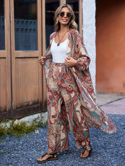 Paisley Chic - Stylish Two-piece Outfit Set for Women - Comfortable Long Sleeve Shirt & Flowy Pants, Versatile Casual Wear with Matching Paisley Print