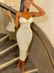 Ingvn - Straps Bodycon Sexy Prom Midi Dress for Women's Summer Elegant Evening Party White Backless Slip Long Dresses Woman Clothes