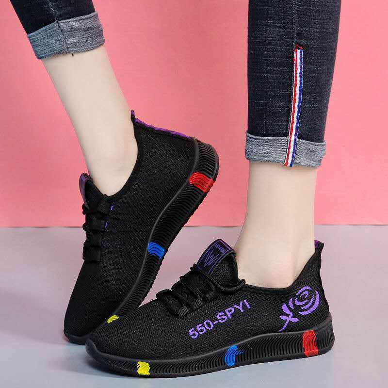 Stylish Comfort Sneakers - Women's Breathable Athletic Shoes for Casual Running, Fashion Flat Heel with Colorful Design, Soft Sole, Lightweight, and Slip-Resistant Outsole
