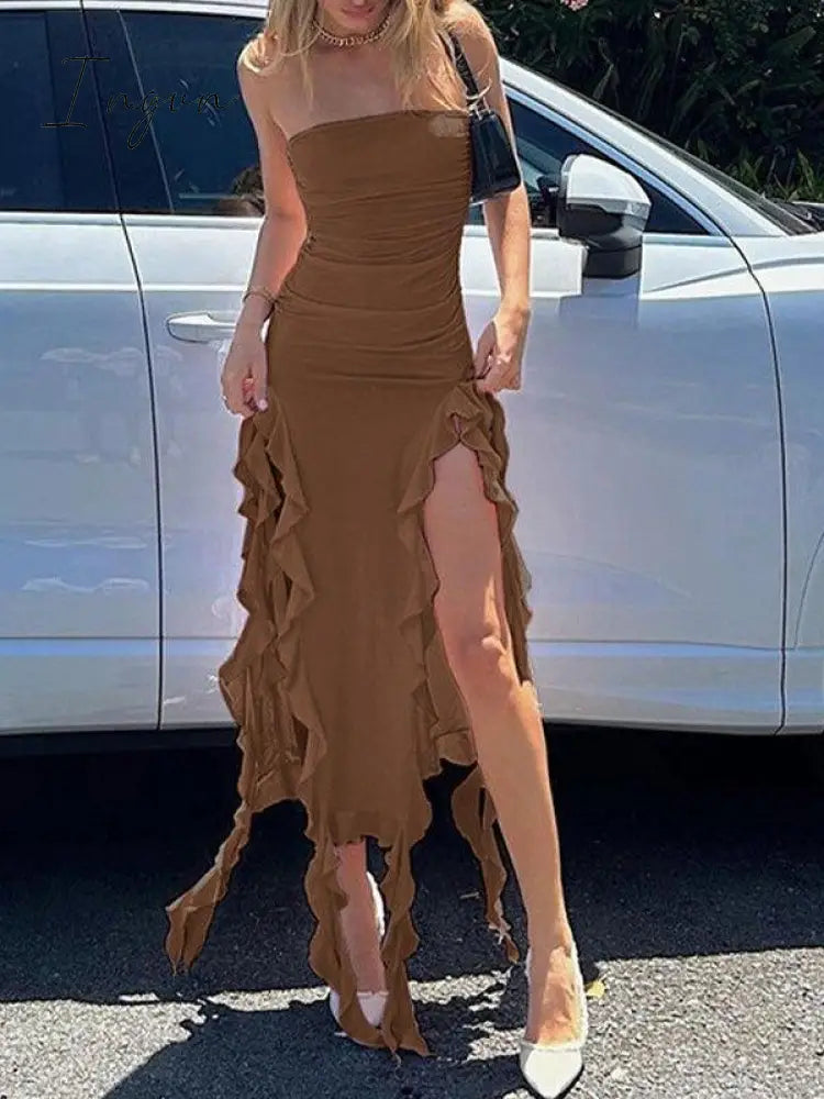 Ingvn - Irregular Ruffle Bandeau Maxi Dress