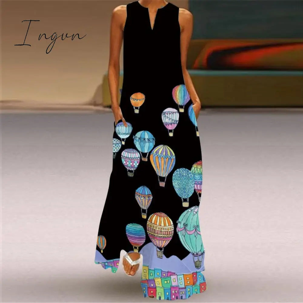 Ingvn - Fashion White Summer Dress Casual Breathable Butterfly Print Long Dresses Woman Sleeveless Beach Maxi Dress Women